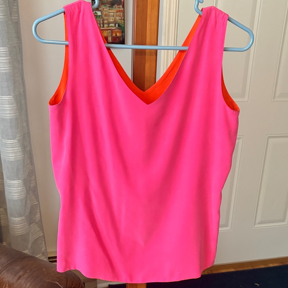 Reversible V-Neck Camisole in Hot Pink with Orange Trim